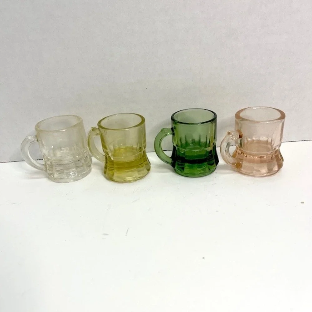 Vintage Federal Glass Mini Beer Mug Shot Glasses Lot of 4 Multi Color